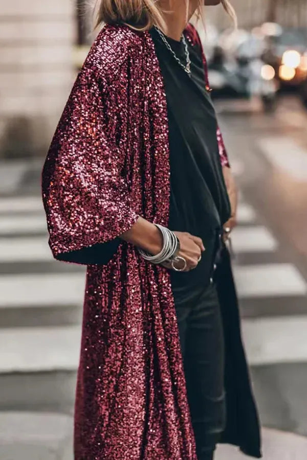 Disco - Glamour - Kimono en paillette avec des trous de serrure