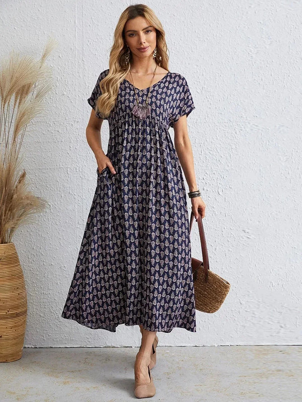 Alice | Robe à col V en lin et coton vintage