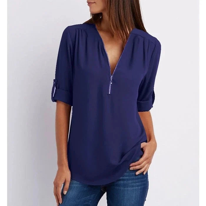 Marta | Plus Size Blouse à manches 3/4 en vrac avec fermeture éclair