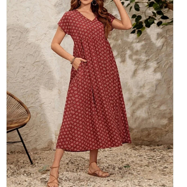 Alice | Robe à col V en lin et coton vintage