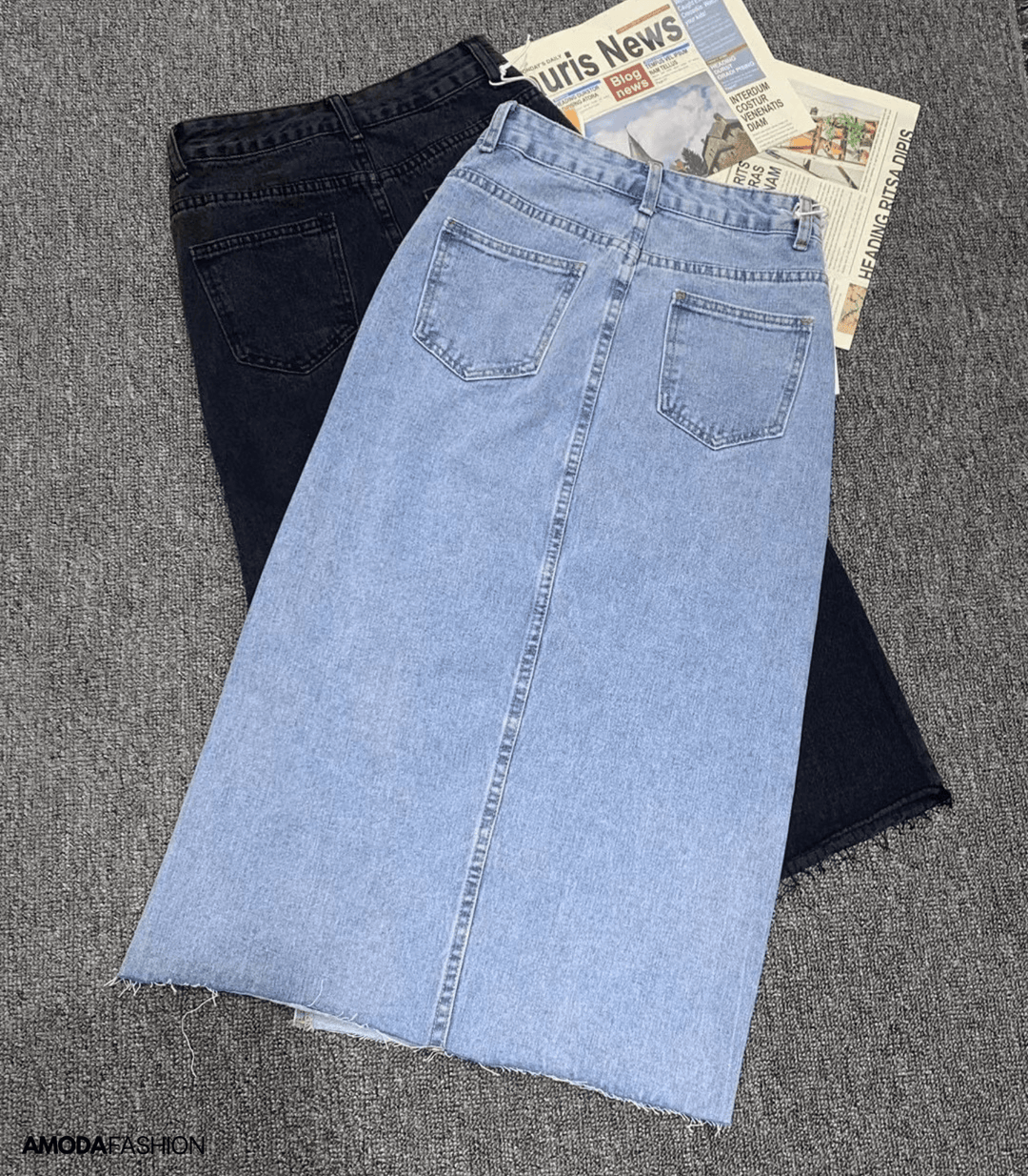 Esi | Longue jupe en denim crayon avec fentes latérales