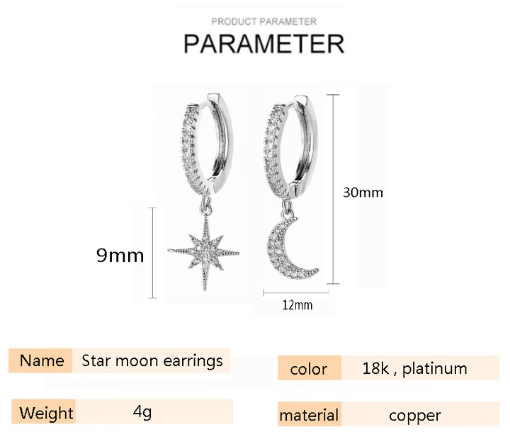 Mica | Boucles d'oreilles asymétriques étoile et lune à la mode